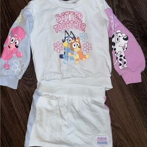 Bluey Light Blue And Lavender Girls Sweatshirt And Skort Set